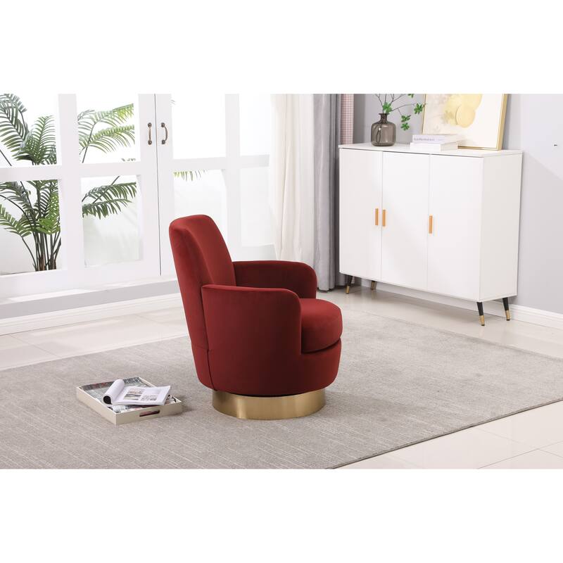 Velvet Swivel Barrel Chair with Gold Base & High-Density Foam