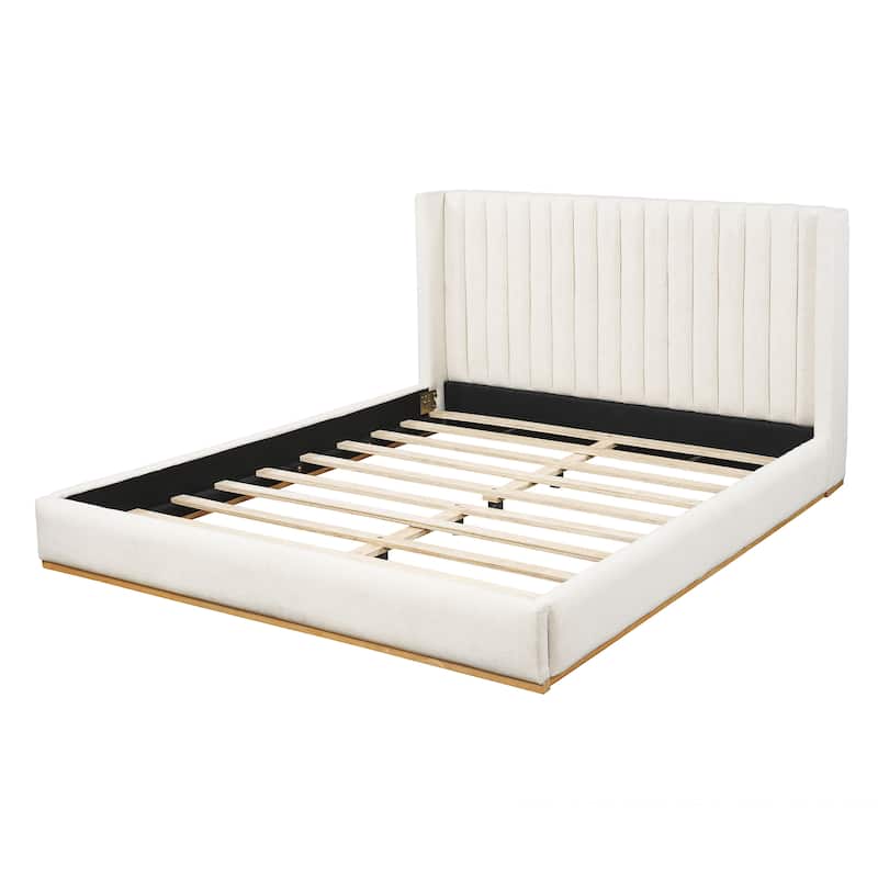 Christopher Knight Home - Modern Minimalist Upholstered Linen Platform Bed Frame with Wingback Headboard, Wood Slat Support