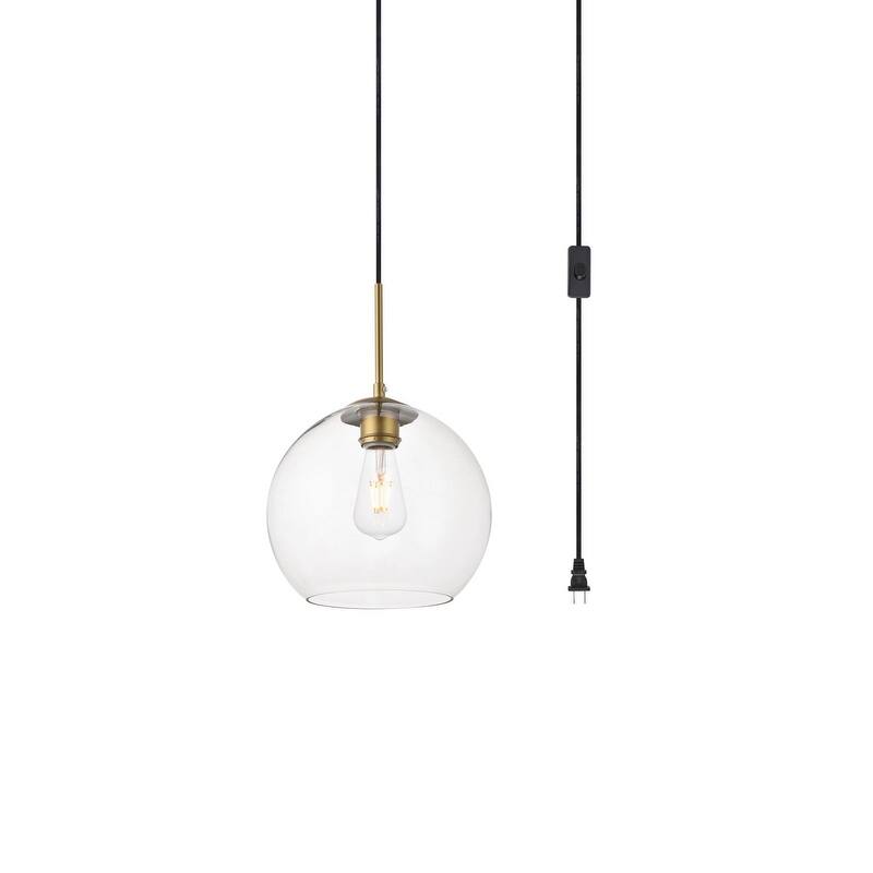Brad 1-Light Plug in Pendant with Clear Shade - Black - 10" Diameter