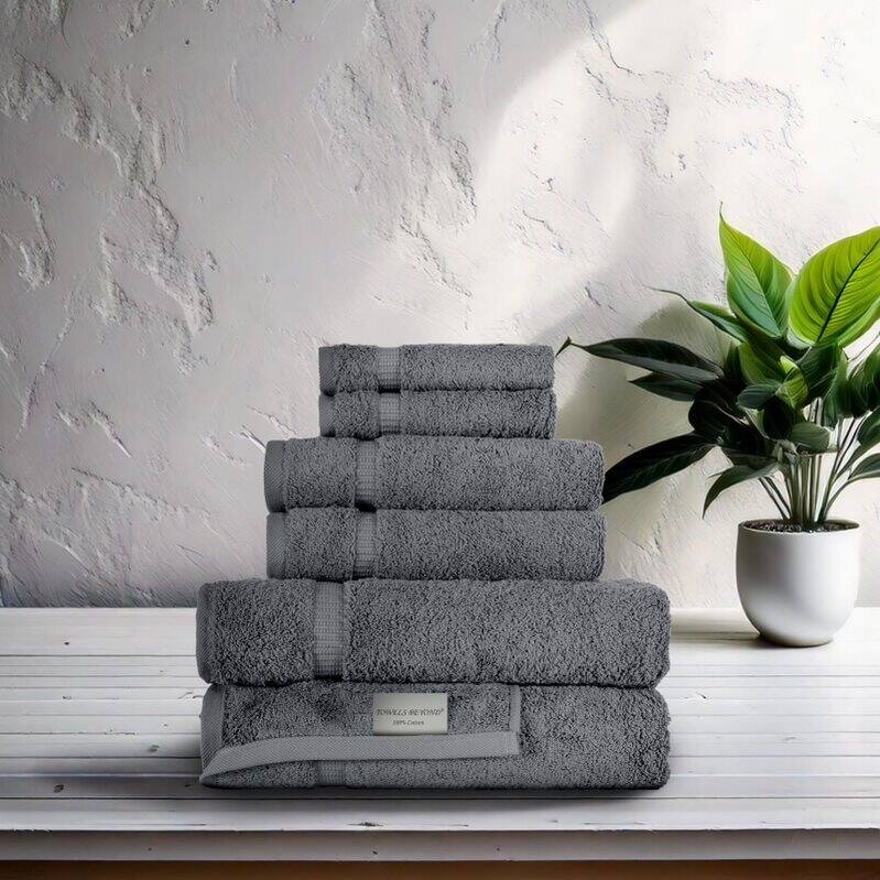 Towels Beyond - Luxury 6 Piece Turkish Cotton Towel Set - Highly Absorbent & Durable for Home & Spa - Grey