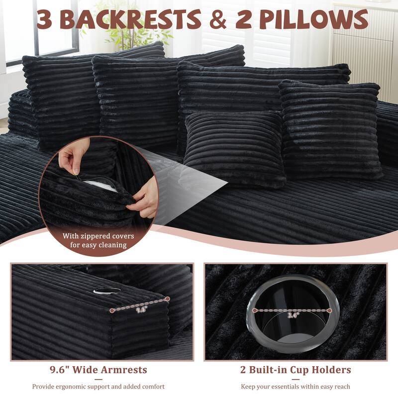 Upholstered L-Shaped Full Foam Sectional Sofa Couch Chaise with Pillows, No Assembly Required