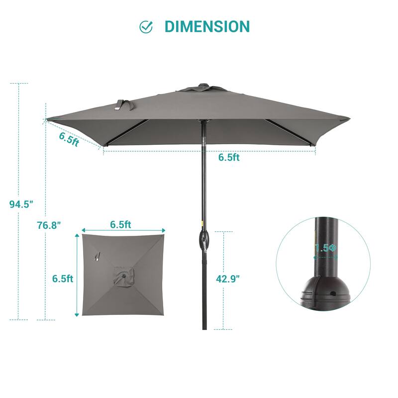 BONOSUKI 6.5x6.5Ft Patio Market Umbrella Weather-Resistant Frame