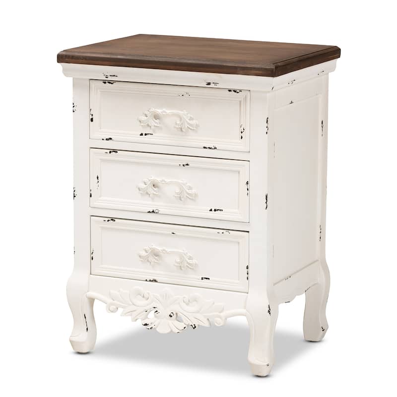 Baxton Studio Levron Classic and Traditional Walnut Brown and Antique White Finished Wood 3-Drawer End Table - Antique White