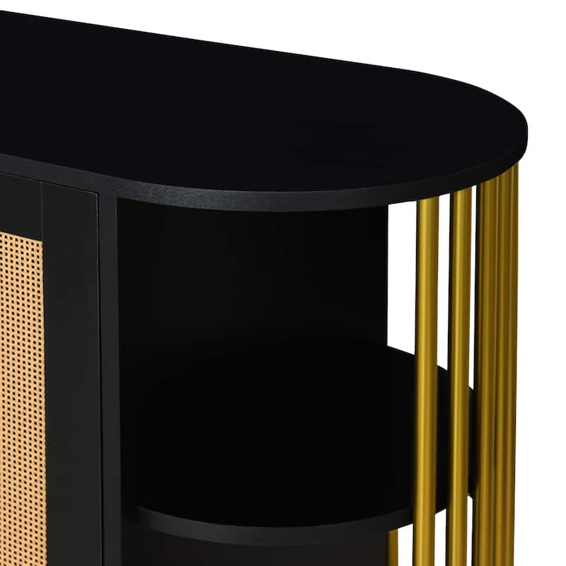 2-Door Elegant Curved Dining Cabinet with Gold Trim