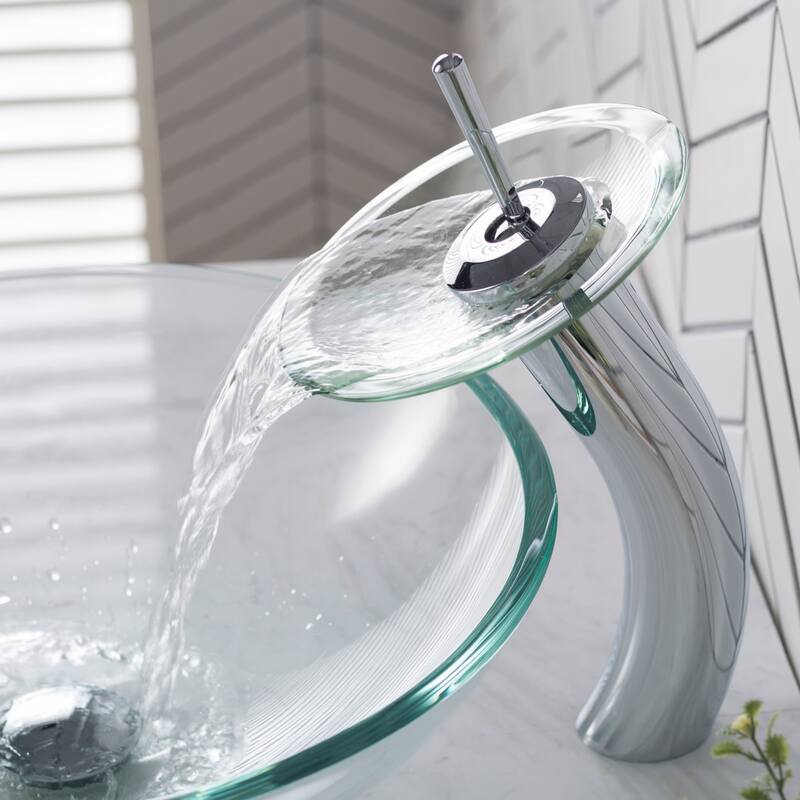 Kraus Waterfall Single Hole Clear Glass Vessel Bathroom Faucet - Metal