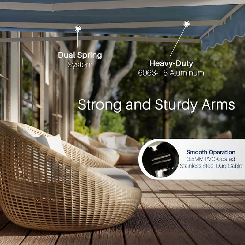 ALEKO Caribbean Motorized Patio Awning - White Frame - Sky Blue - 20 x 10 Feet