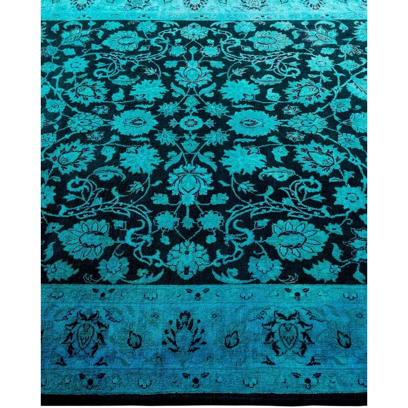 Overton Hand Knotted Wool Vintage Inspired Modern Contemporary Overdyed Blue Area Rug - 4' 1" x 6' 5"