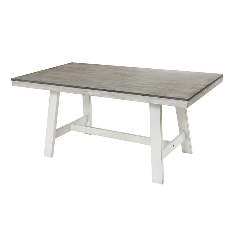 64.5" Rectangular Distressed Off White and Rubberwood Dining Table - 29.25" H x 64.57" W x 35.43" D