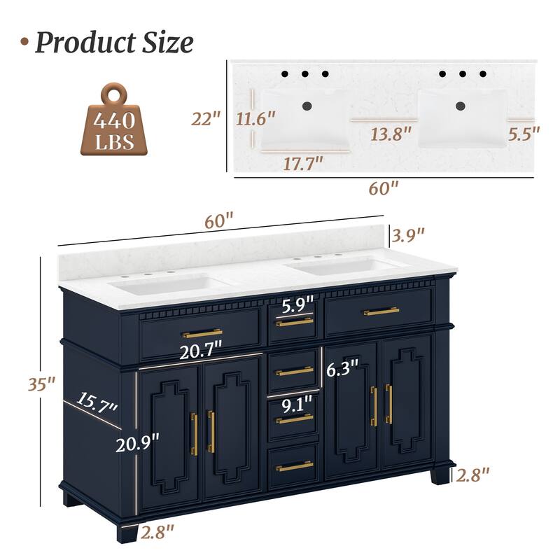 36 Inch Bathroom Vanity with Sink, Soft-Close Sliding Drawers & Cabinet, Bathroom Vanity Cabinet Set in White