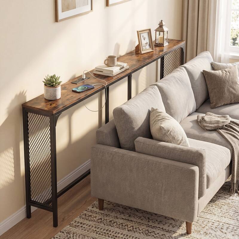 Gymax 71'' Console Table w/Power Outlet Metal Frame for Hallway Foyer