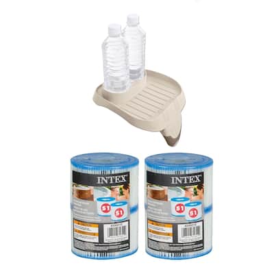 Intex Attachable Cup Holder/Refreshment Tray and Type S1 Pool Filters (2 Pack) - 1