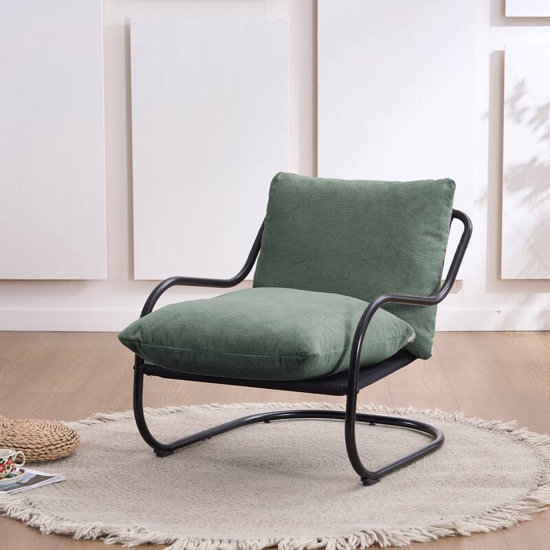 Modern Curved Accent Chair with Faux Linen Upholstery, Comfy Lounge Chair with Metal Frame & Cushions - 26" × 30.3" × 31.5"