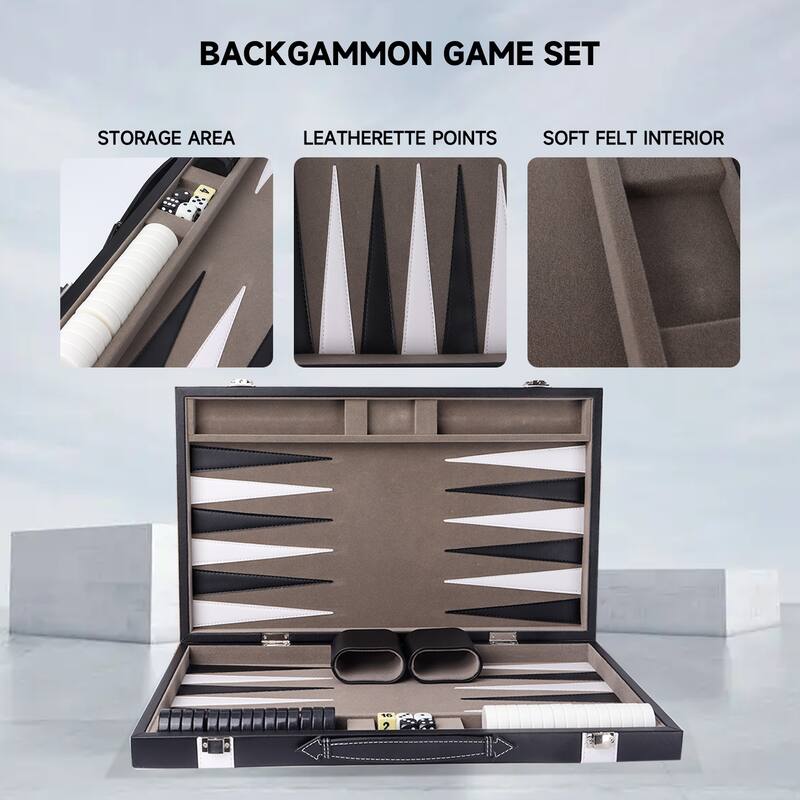 GSE™ 22" Premium Leather Backgammon Board Game Set, Portable Folding Backgammon Board Game with Game Pieces - Large