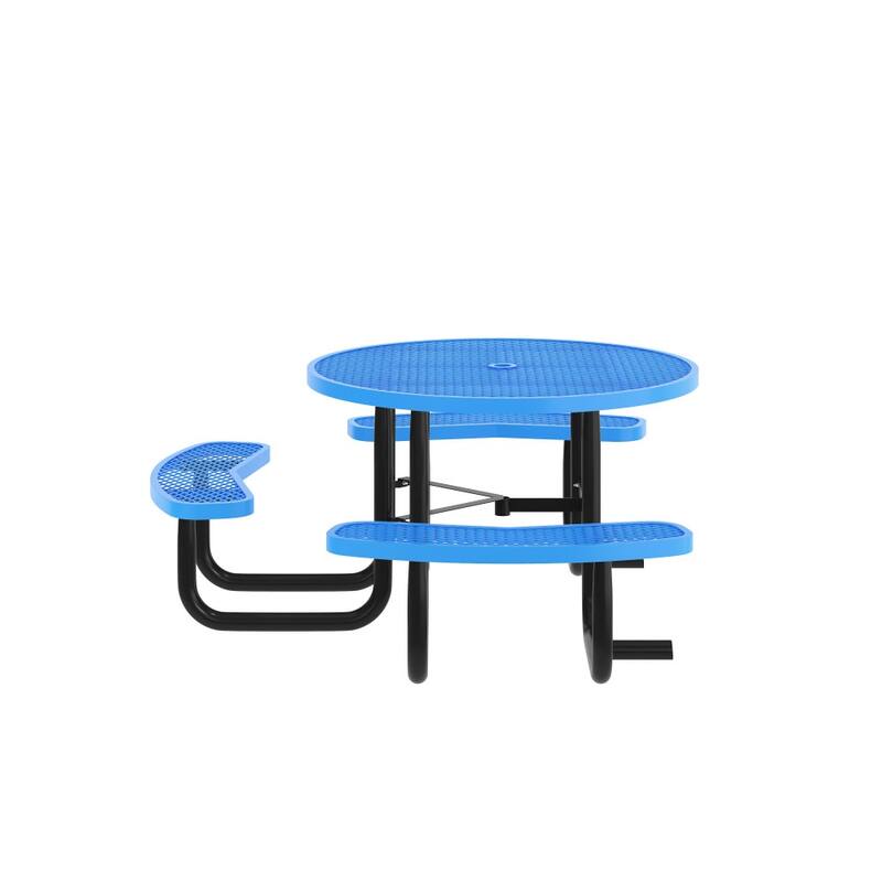 Commercial Grade Expanded Mesh Metal Outdoor Picnic Table - 82.5"W x 82.5"D x 29"H