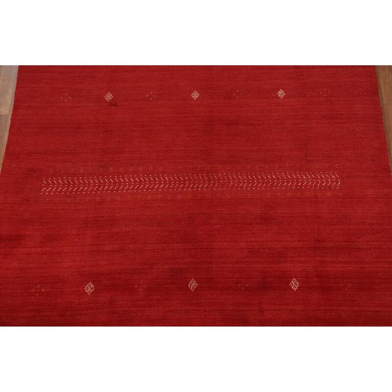 Hand Knotted Oriental 100% Wool Carpet Tribal Tribal Red Gabbeh Area Rug - 9' 7'' X 6' 7''
