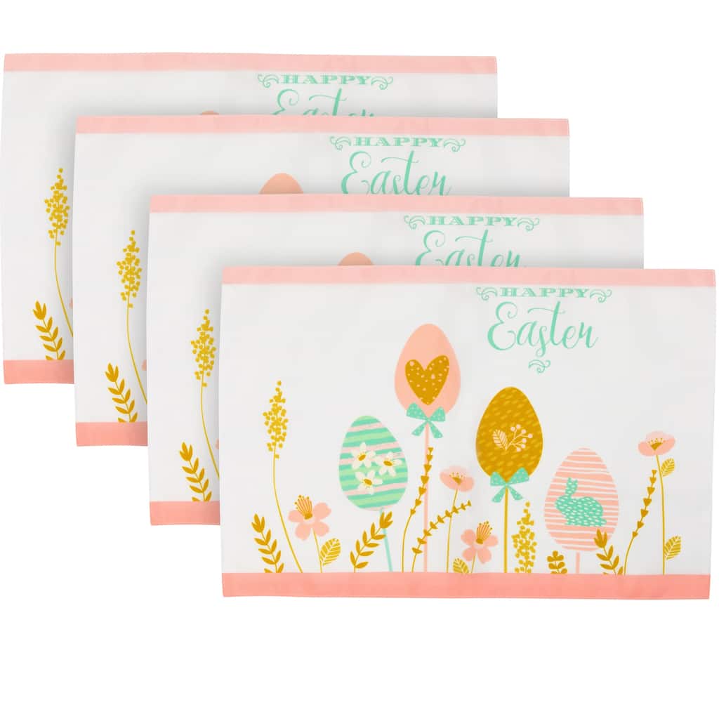 Set of 4 Pastel Eggs "Happy Easter" Floral Placemats 18"