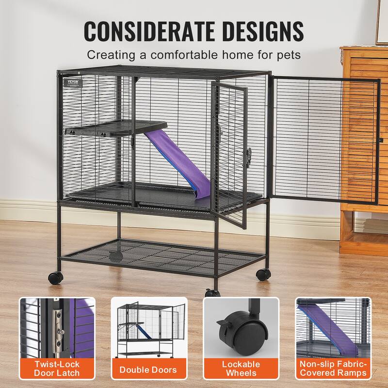 Rolling Metal Ferret Cage Small Animal Cage for Pet Rats, Hamster, Guinea Pig, Chinchilla, Squirrel, Hedgehogs, Bunny
