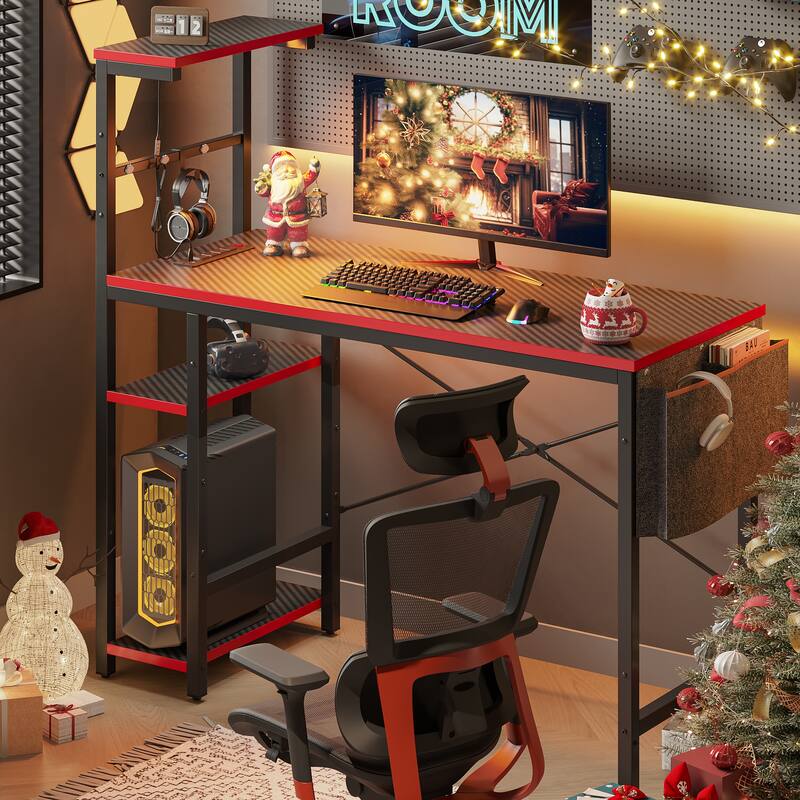 Computer Desk Home Office Desk with LED & Adjustable Shelves
