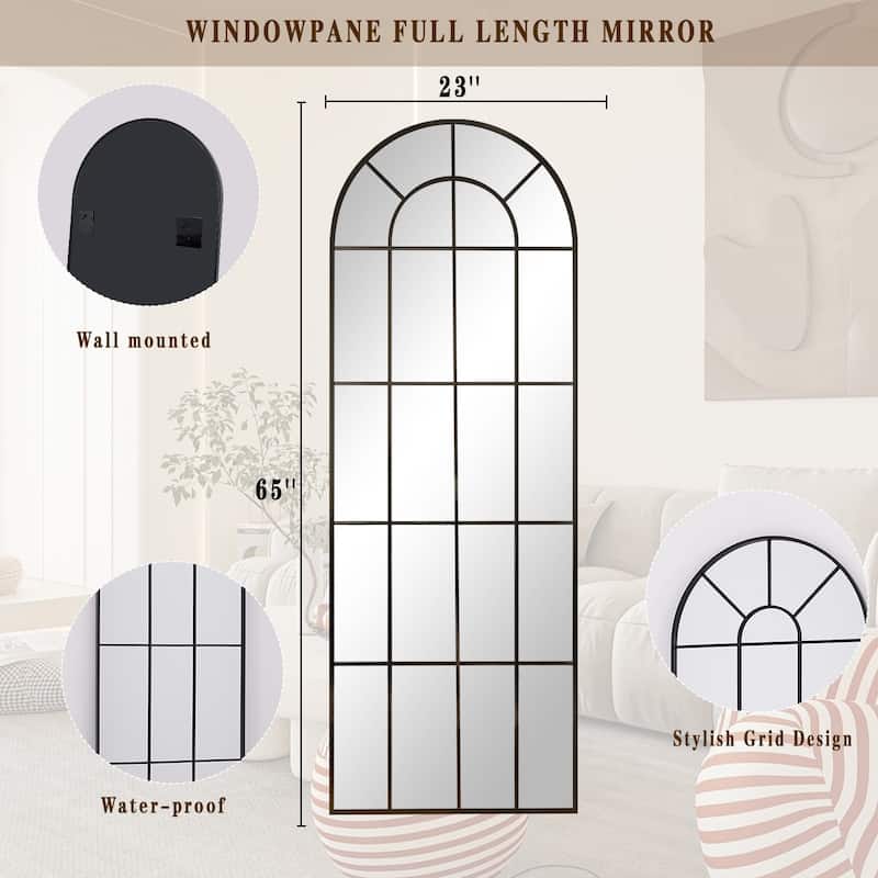 Full Length Mirror 23"x65" Window Frame Decorative Mirror for Wall Decor