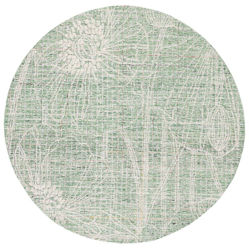 SAFAVIEH Handmade Metro Aldegonda Modern Floral Wool Rug - 6' Round - Green/Ivory
