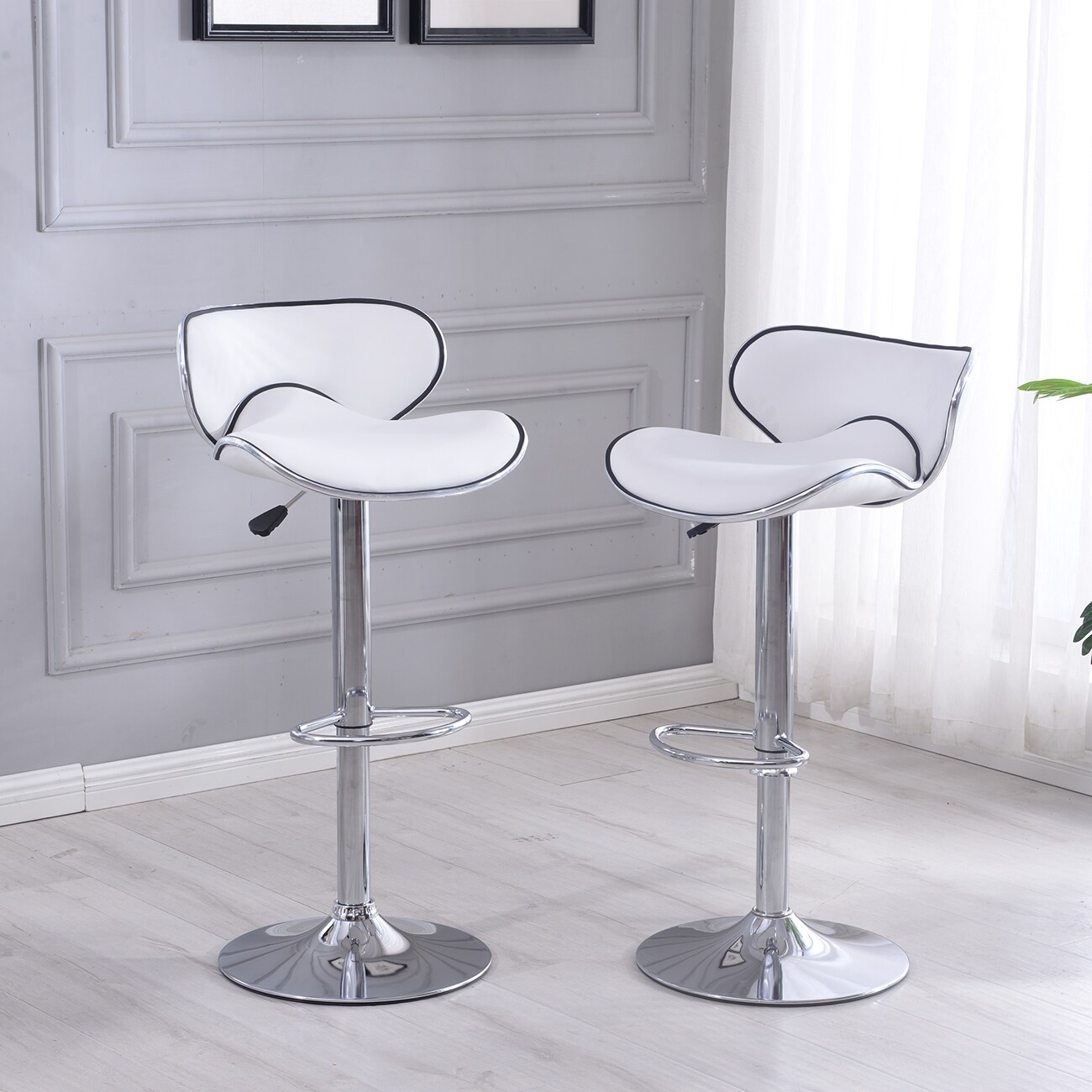 Belleze Retro Adjule White Faux Leather Swivel Bar Stools Chairs Footrest Sets Of 2