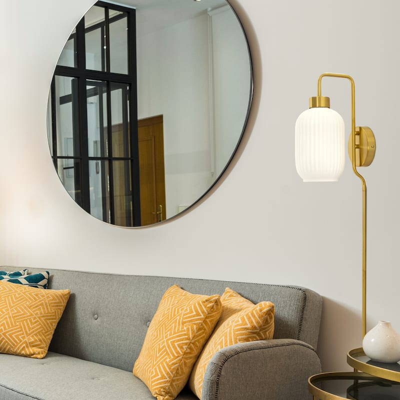 Adrienne River of Goods White Glass and Metal Retro Wall Sconce