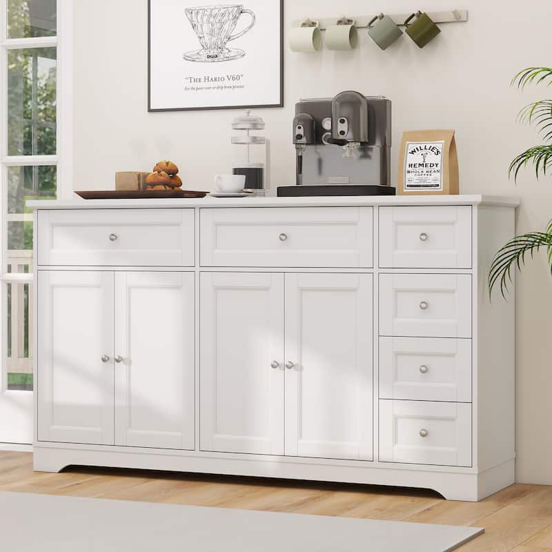 Modern Buffet Sideboard with Storage Cabinets and Drawers White Wooden Credenza for Dining Room Living Room or Kitchen