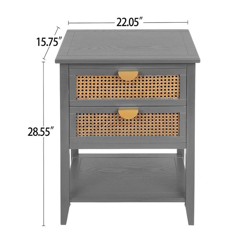 2-Drawer Nightstand Bed Side Table with Storage Cabinet End Table shelf Wood Side Table