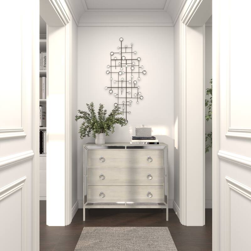 Silver Metal Abstract Home Wall Decor with Crystal Embellishments