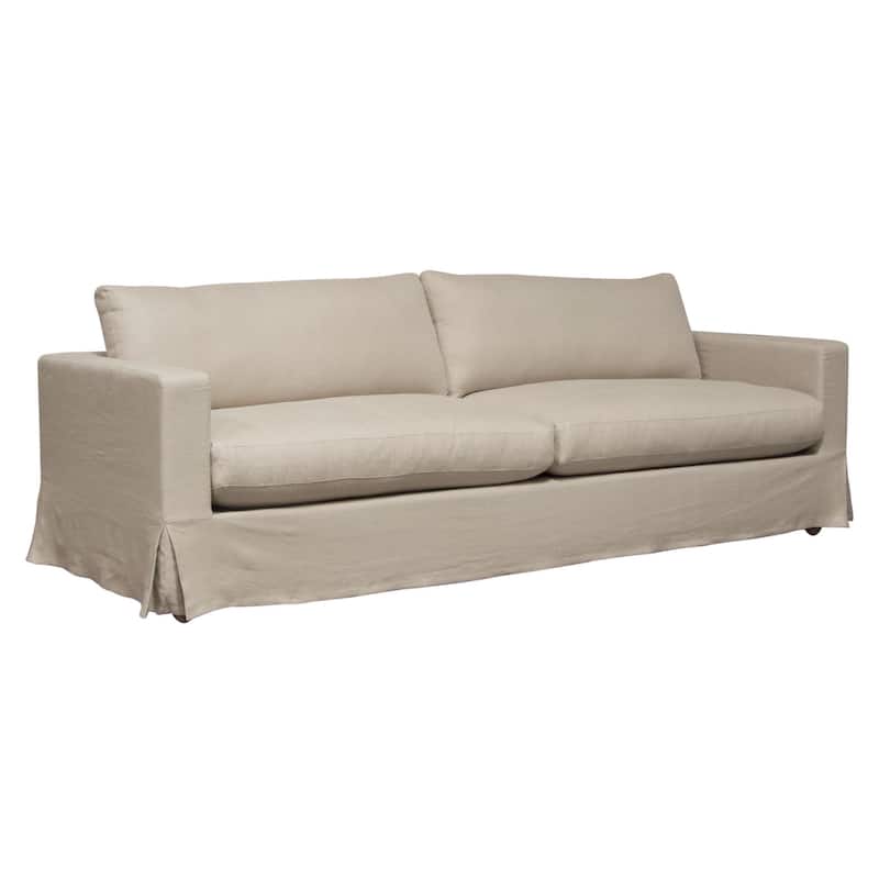 Aiza Sofa, 94 Inch, Feather Down Seating, Sand Brown, Linen Cover