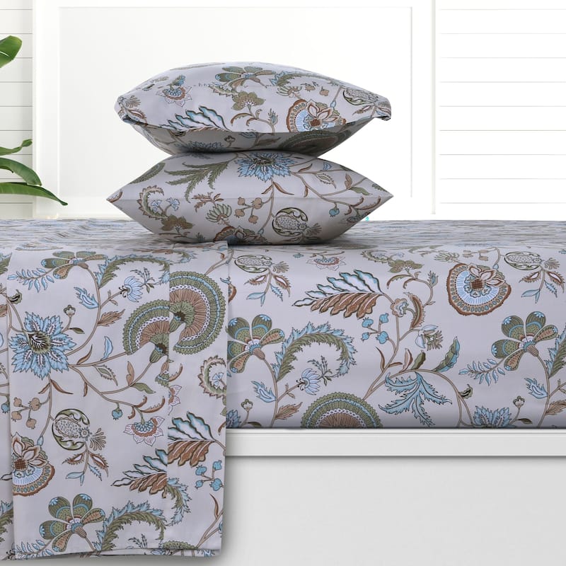 Azores Home Organic Cotton Sateen 300 Thread Count Deep Pocket Sheet Set - Ingrid Ivory - King