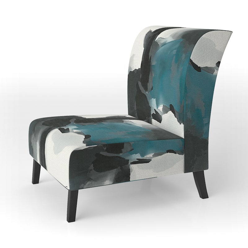 Designart "Geometric Black And Teal IV" Upholstered Abstract Accent Chair - Modern Arm Chair For Bedroom