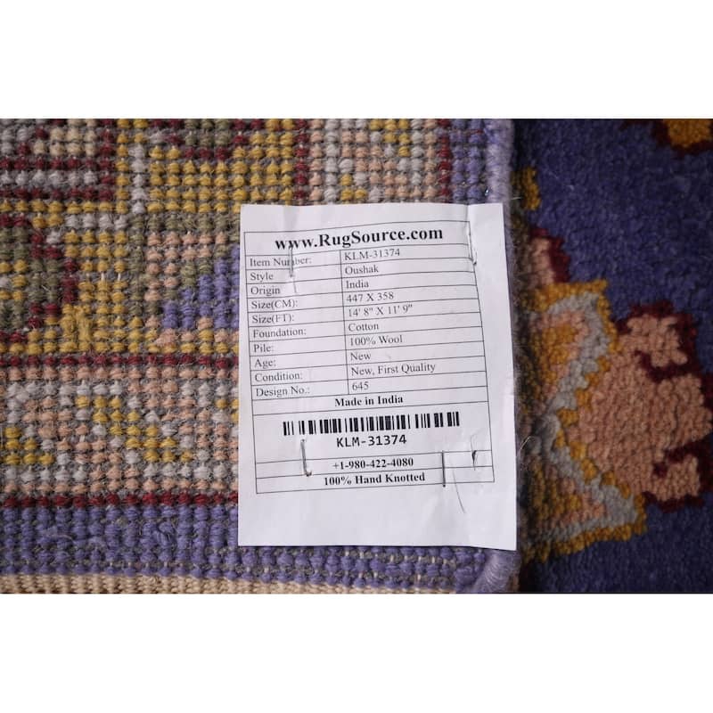 Purple Oushak Large Indian Area Rug Handmade Wool Carpet - 11'9"x 14'8"
