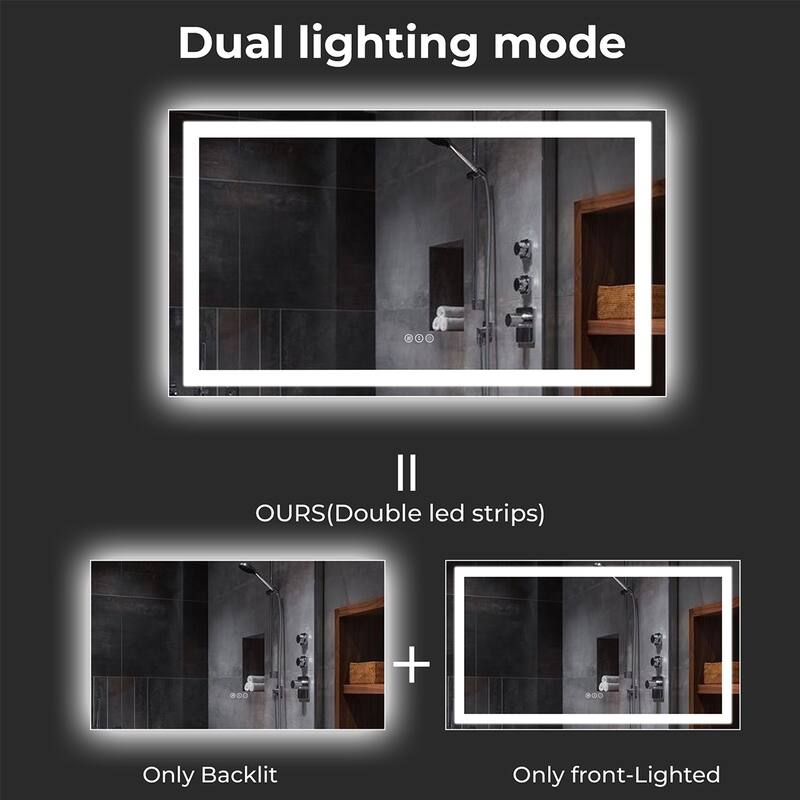 LED Bathroom Mirror with Lights 55x30, Lighted Vanity Mirror Wall Mounted with Front and Backlit - White