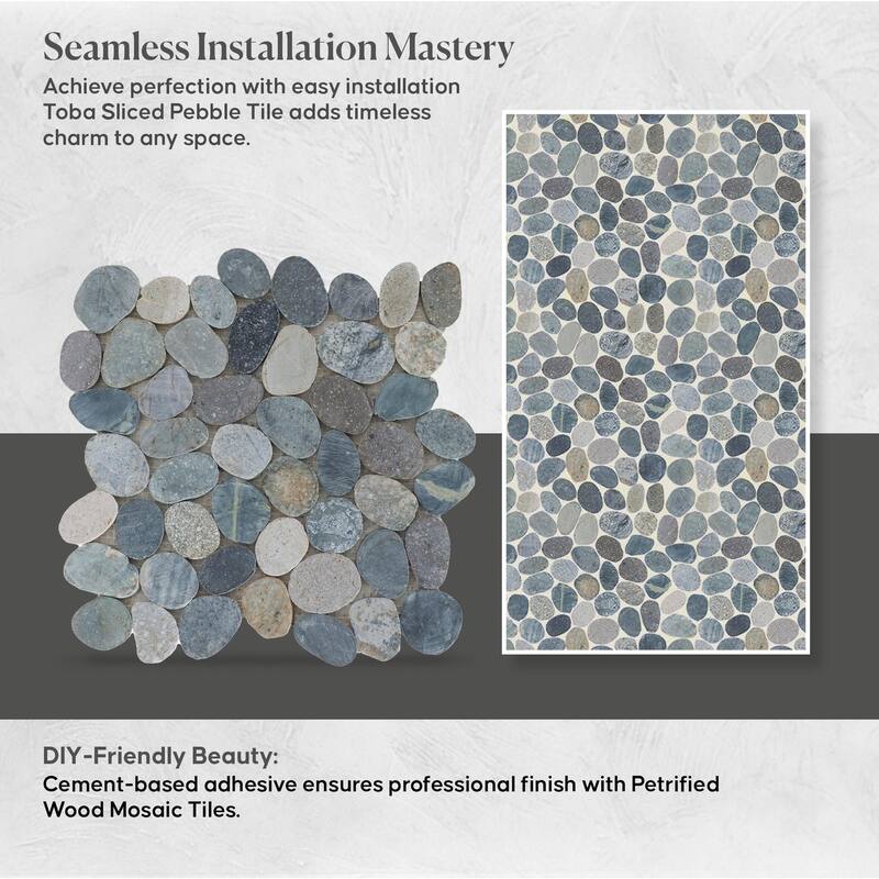 Toba Sliced Pebble Mosaic, Backsplash Kitchen Walls, Shower and Bathroom Floors 12" X 12" (5 Sqft per case) - Case (5 Tiles)