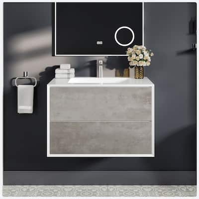 Vienna 36" Concrete Gray with White Frame Bath Vanity & Integrated Top