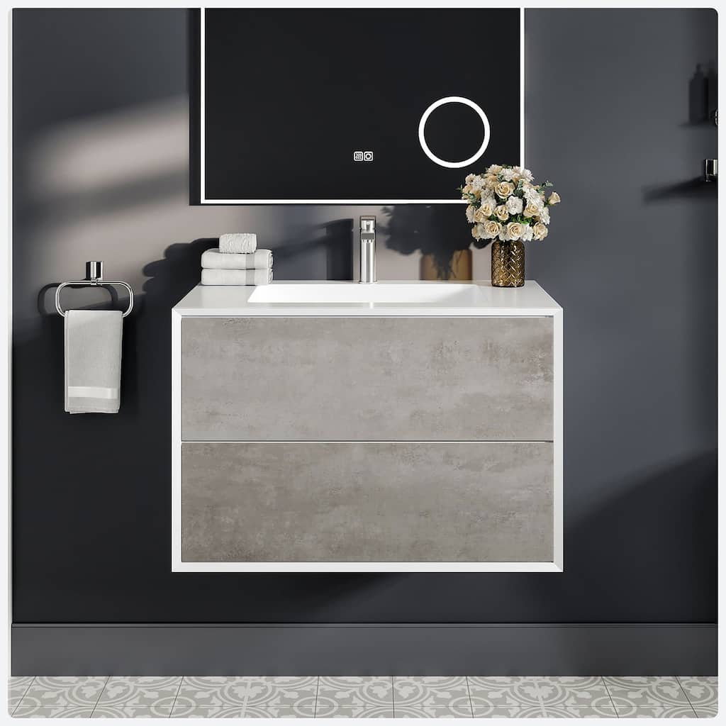 Vienna 36" Concrete Gray with White Frame Bath Vanity & Integrated Top