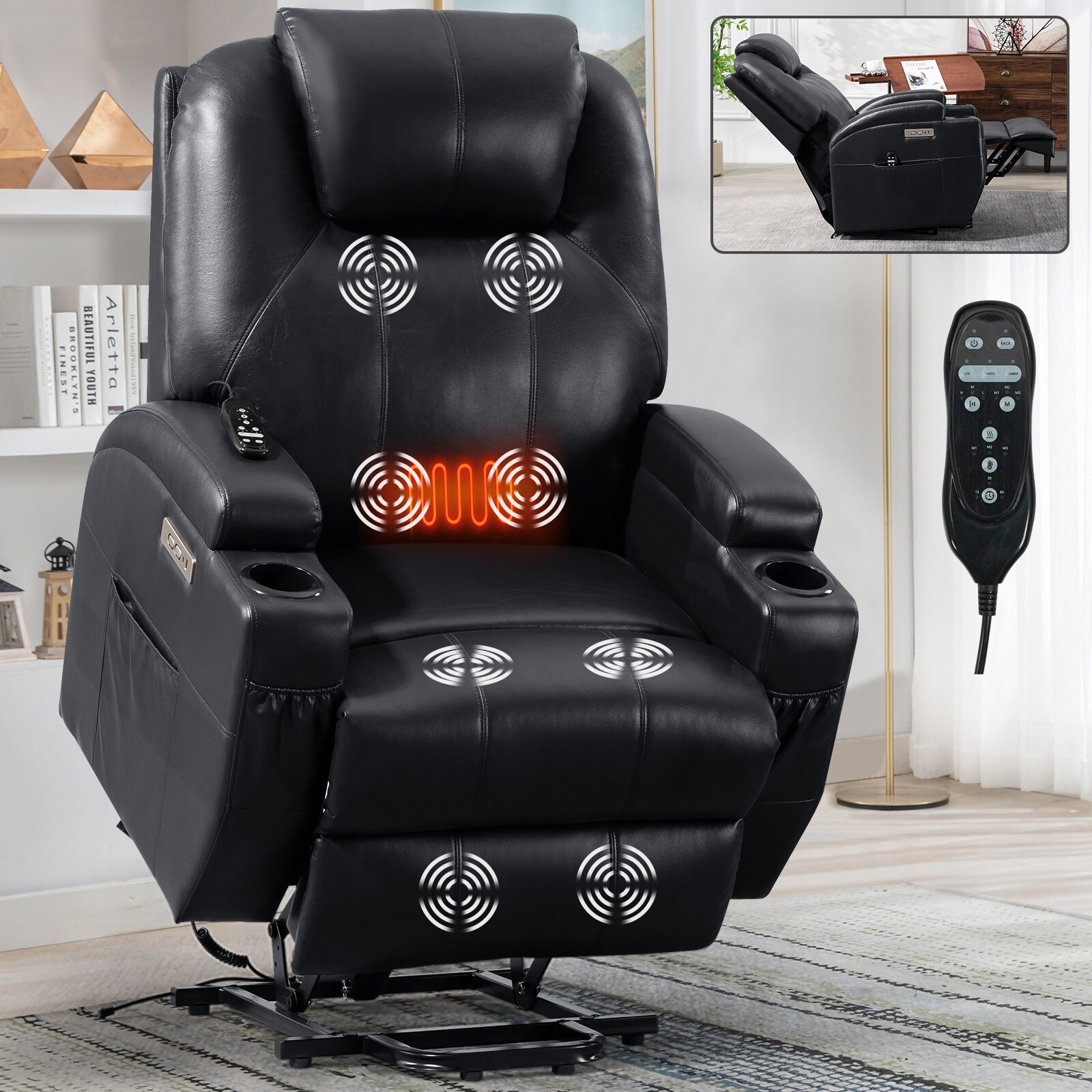 Massage Faux Leather Recliner With Cup Holder Faux Leather Power