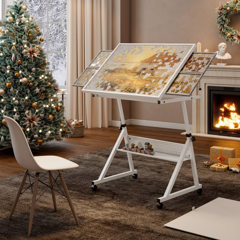 1500 pieces Jigsaw Puzzle metal Table board for adults gift with 4 trays(black)