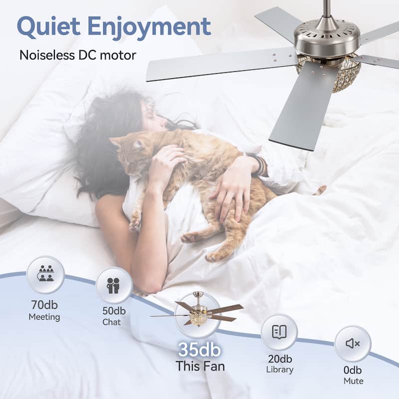 52" Modern 5-Blade Chandelier Ceiling Fan with Light and Remote