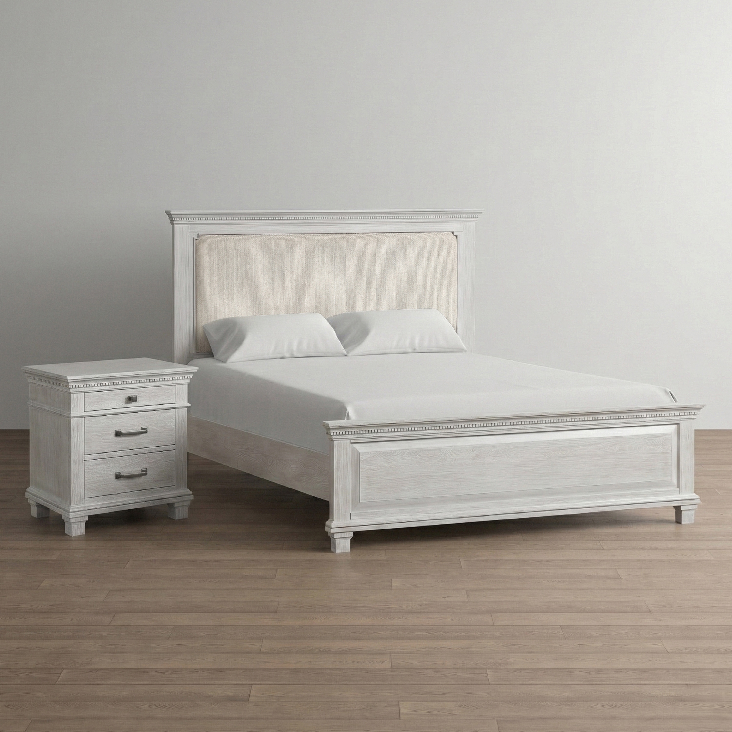 Furniture of America Eleanor Modern Rustic 2-Piece Weathered Grey Wood Panel Bedroom Set with Dentil Molding