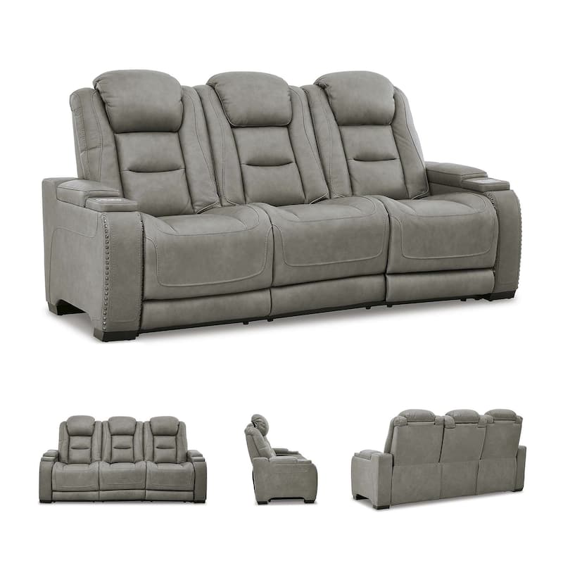 Signature Design by Ashley Man-Den Leather Power Adjustable Dual Reclining Sofa - 85" W x 40" D x 43" H