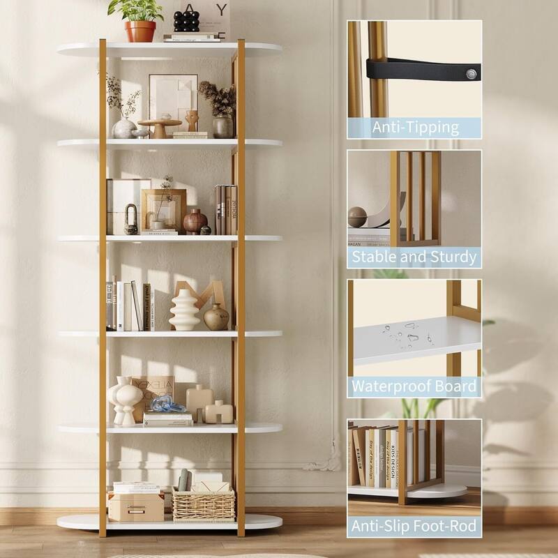 6 Tier 71" Freestanding Open Storage Industrial Bookshelf, Bookcase for Bedroom, Living Room