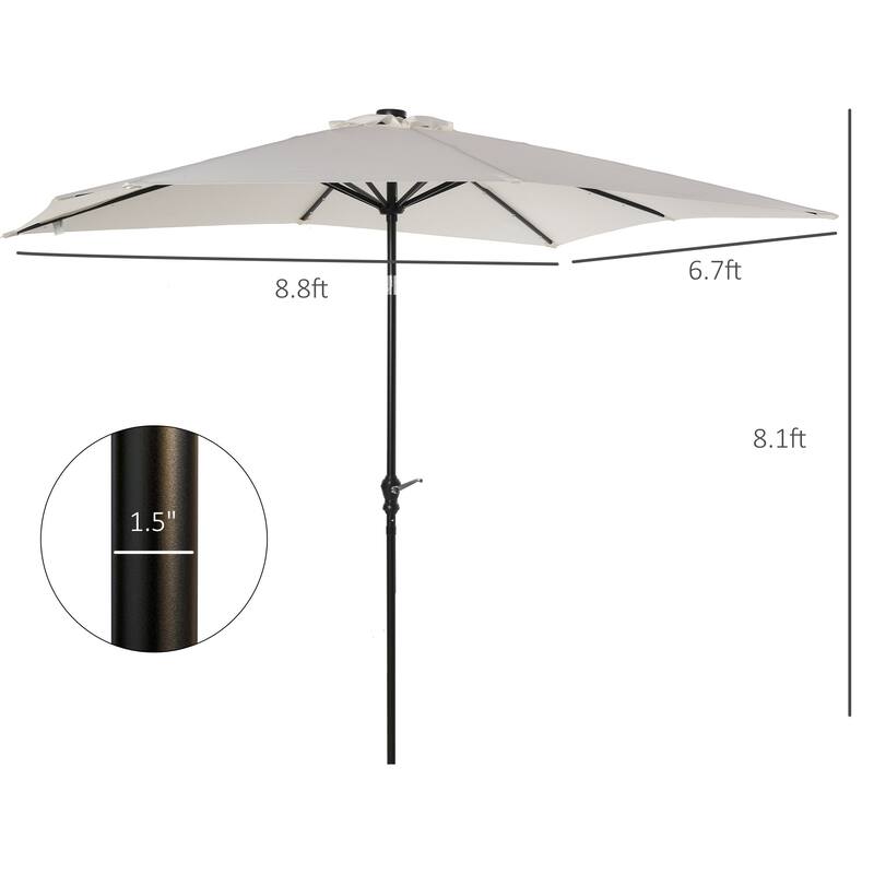 9ft x 7ft Solar LED Patio Umbrella with Tilt & Crank for Outdoor Shade and Lighting