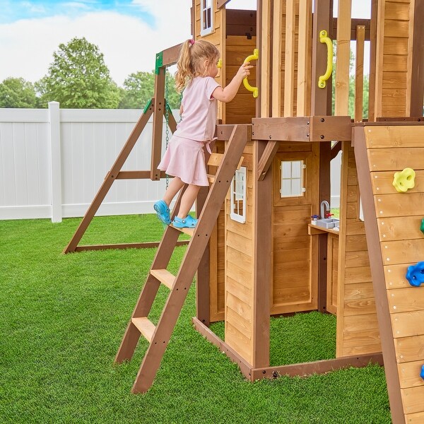 Backyard Discovery Spruce Hollow Swing Set Raised Clubhouse - On