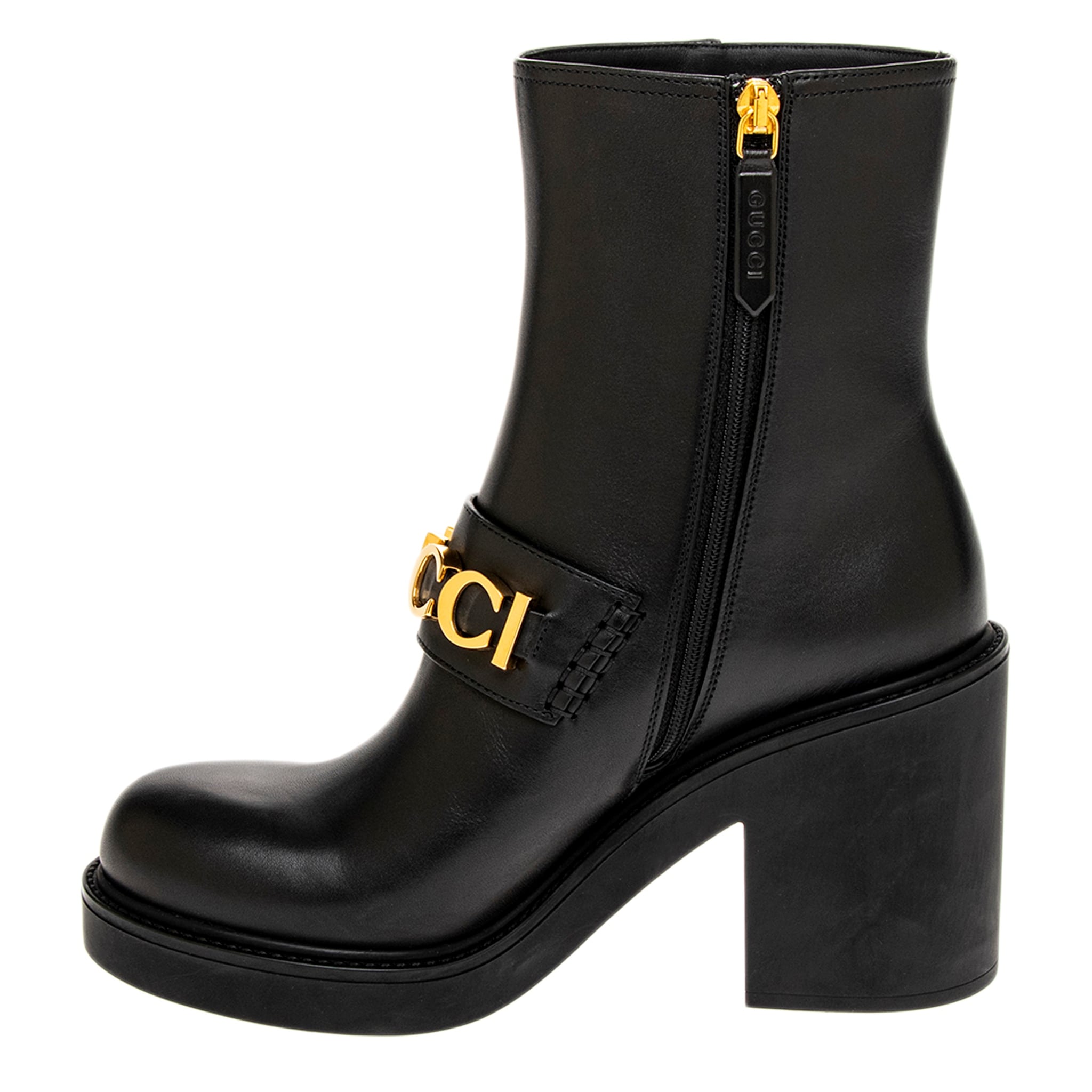 Gucci Logo Lettering Ankle Boots - Black Leather - Overstock