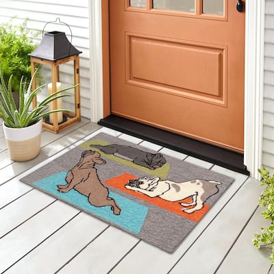 Liora Manne Frontporch Yoga Dogs Indoor/Outdoor Rug - 2'6" x 4'