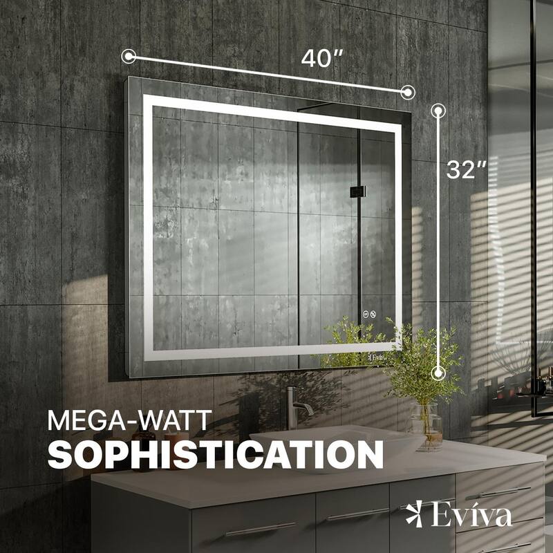 Eviva Glow 40" x 32" Rectangular Modern Frameless Mirror - Clear
