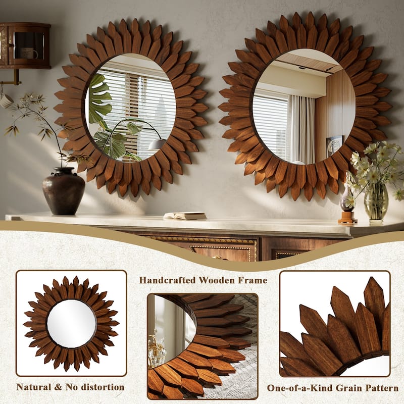 Sunflower Bathroom Mirror Round Wooden Wall Mirror