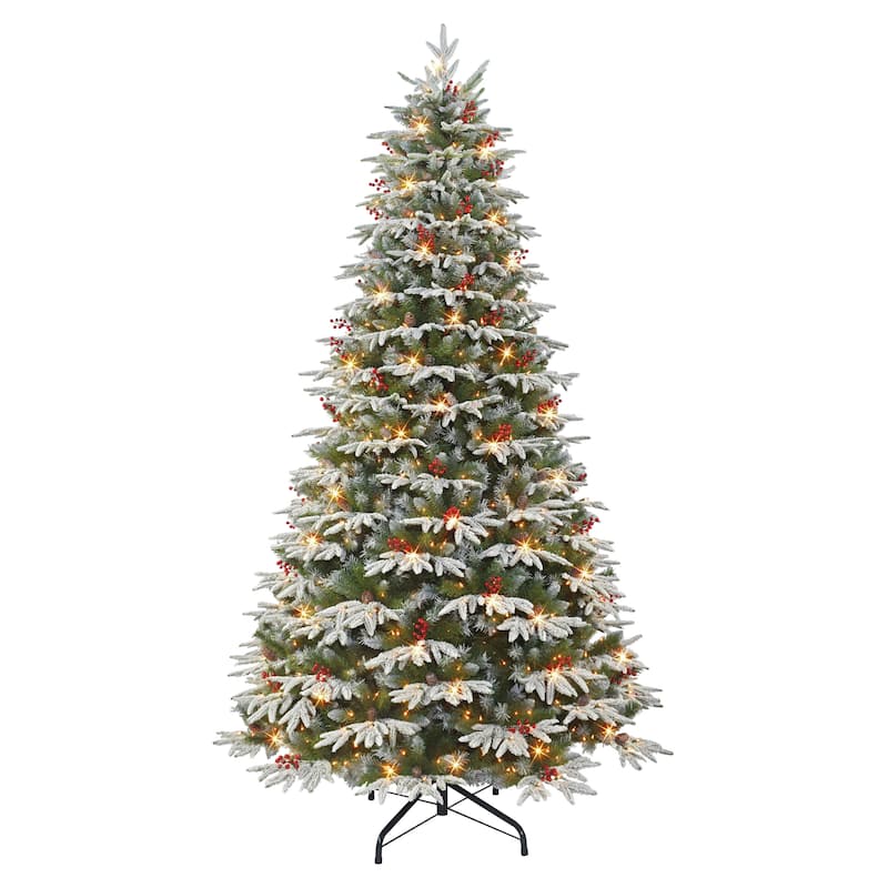 Puleo International 9 ft. Pre-lit Flocked Halifax Fir Artificial Christmas Tree
